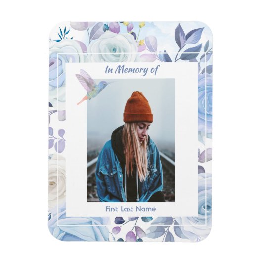 Magnet Flexible Memorial Keepsaké Hummingbird Roses bleus (Vertical)