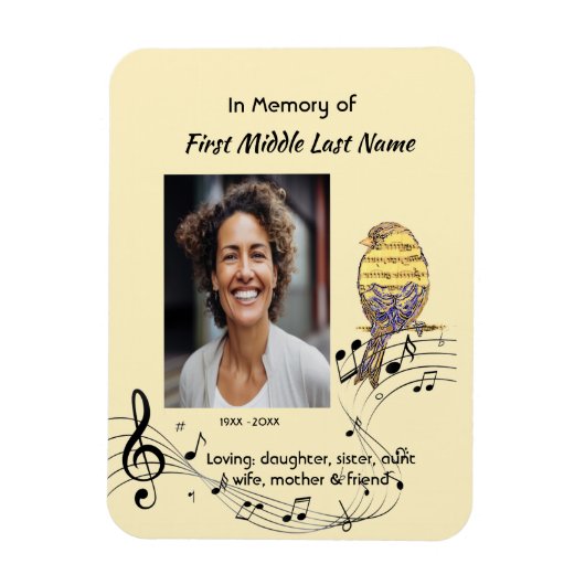 Magnet Flexible Memorial Pocke Keepsake Music Bird (Vertical)