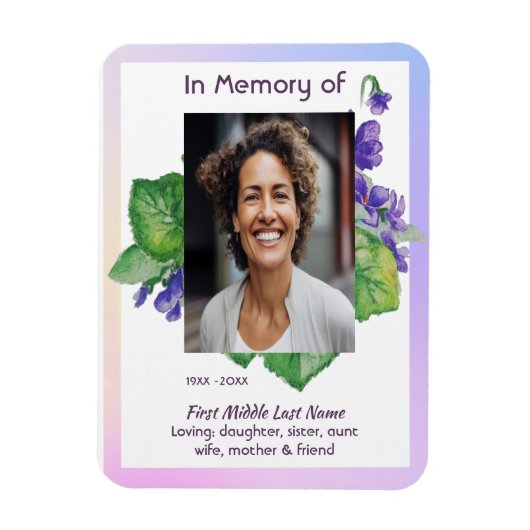 Magnet Flexible Memorial Remembrance Watercolor Wild Violet (Vertical)