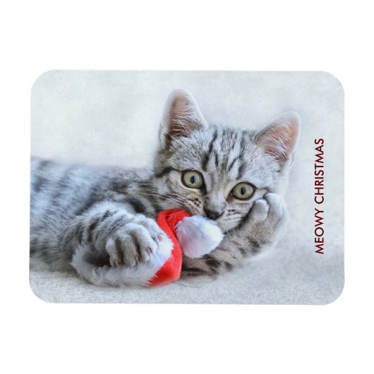 Magnet Flexible Meowy Christmas Cute Grey Tabby Cat (Horizontal)