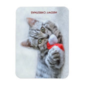 Magnet Flexible Meowy Christmas Cute Grey Tabby Cat (Vertical)