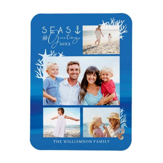 Magnet Flexible Mer Bleue Nautique & Salutations Ocean Photo Cadre (Vertical)