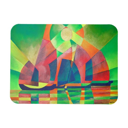 Magnet Flexible Mer de vert avec des joncs Abstraits cubes (Horizontal)