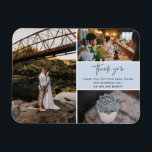 Magnet Flexible Merci Blue Photo Collage Mariage<br><div class="desc">Bleu et noir merci design mariage merci magnets avec trois de vos photos de mariage préférées. Montrez à votre famille et à vos amis votre appréciation d'avoir participé à votre célébration mariage avec l'un de ces beaux cadeaux. Customisez avec votre message court et vos noms. Contactez-moi par le bouton ci-dessous...</div>