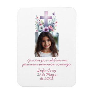 Magnet Flexible Merci Ma Première Communion avec Photo Fleurs