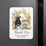 Magnet Flexible Merci Mariage de fleurs de soleil Gnome<br><div class="desc">Personnalisé mariage merci aimnet faveurs pour vos invités,  avec une mariée et des gnomes de mariée et une illustration de tournesol floral arc. Modifiez le modèle avec une date et les noms des jeunes mariés.</div>