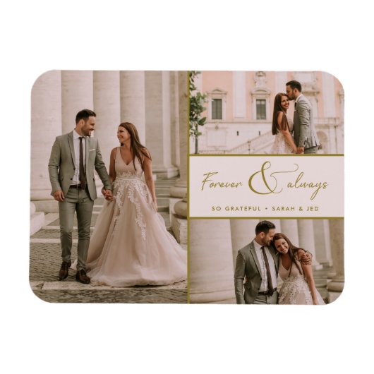 Magnet Flexible Merci Mariage photo en or rose pour toujours et to (Horizontal)