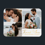 Magnet Flexible merci, or calligraphie mariage photo collage<br><div class="desc">photos par freepik.com élégante calligraphie dorée mariage 3 photos collage Carte de remerciements,  coutume. carte recto verso,  sur l'autre côté merci massage,  coutume.</div>