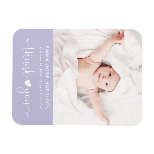 Magnet Flexible Merci Photo Purple Girl Faire-part de naissance (Horizontal)
