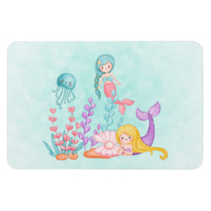 Magnet Flexible Mermaids et méduses sous l'aquarelle marine