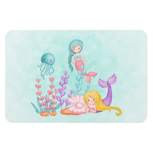 Magnet Flexible Mermaids et méduses sous l'aquarelle marine (Horizontal)