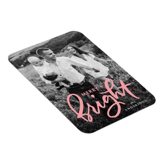 Magnet Flexible Merry and Bright Bold Pink Script Holiday (Côté Droit)