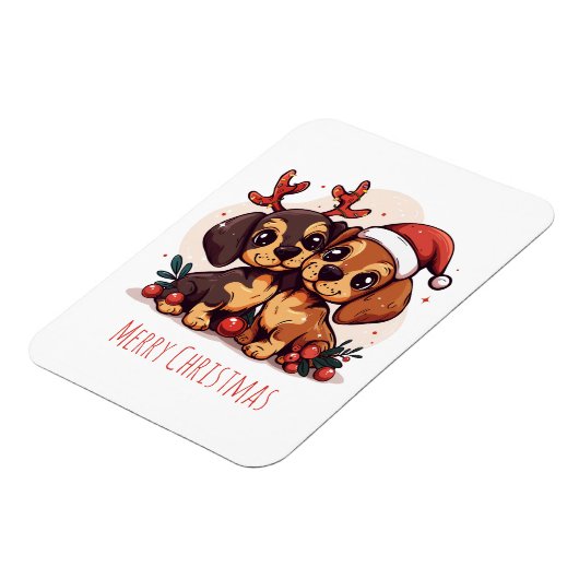 Magnet Flexible Merry Christmas Dachshund Dogs (Côté Gauche)