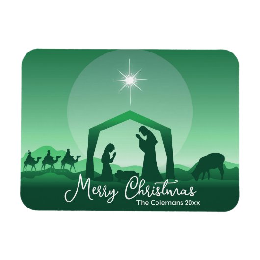 Magnet Flexible Merry Christmas Nativity Scene Green Religious (Horizontal)