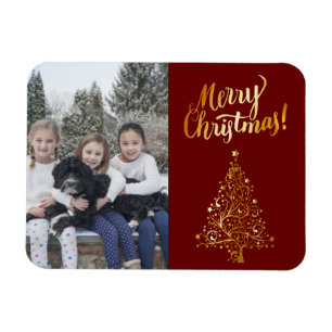 Magnet Flexible Merry Christmas Photo Gold Tree