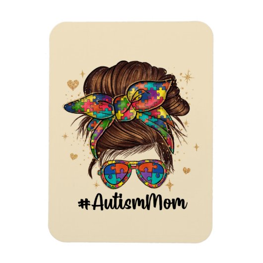 Magnet Flexible Messy Bun Fier Autisme Maman (Vertical)