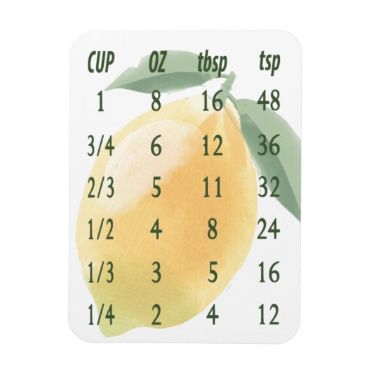 Magnet Flexible Mesure de la cuisine commune Aquarelle Citron (Vertical)