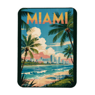 Magnet Flexible Miami Floride Illustration Art de Voyage Vintage