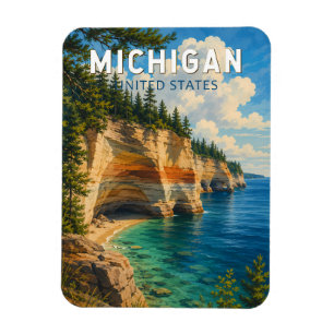Magnet Flexible Michigan Illustration Voyage Art Vintage
