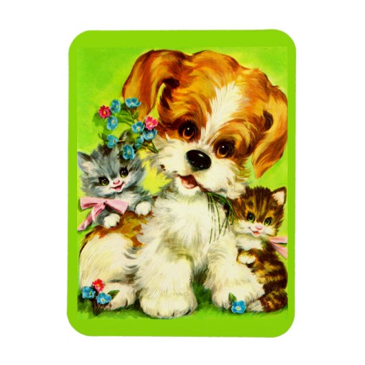 Magnet Flexible mignon chiot et chatons souriants (Vertical)