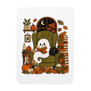 Magnet Flexible Mignon Fantôme Lisant un Livre Chat Noir Automne C
