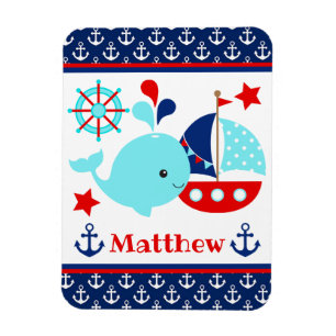 Magnet Flexible Mignon motif baleine bleue et ancres nautiques