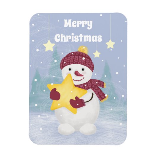 Magnet Flexible Mignonne bonhomme de neige tenant une étoile (Vertical)