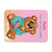 Magnet Flexible Mignonne Ours Manger Miel, Nom/Message de l'enfant (Horizontal)