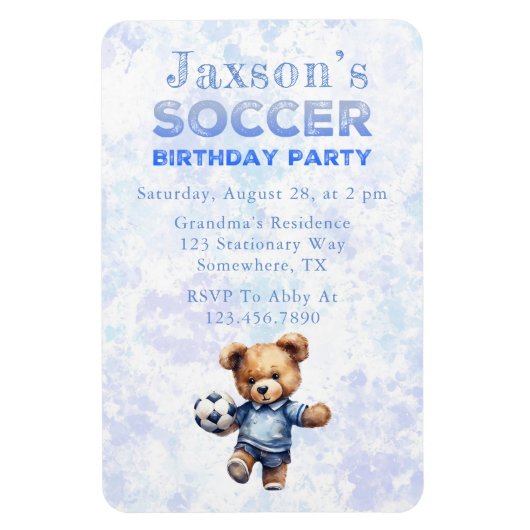 Magnet Flexible Mignonne Ours Teddy avec Football Anniversaire Inv (Vertical)