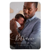 Magnet Flexible Mini blanc Script Baby Name Overlay Baby Photo (Vertical)