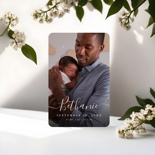 Magnet Flexible Mini blanc Script Baby Name Overlay Baby Photo