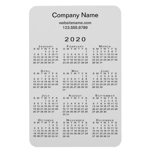 Magnet Flexible Minimal Grey Black 2020 Calendrier Nom de l'entrep (Vertical)