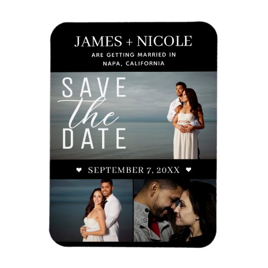 Magnet Flexible Minimal moderne Enregistrer la date Mariage 3 phot (Vertical)