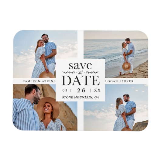 Magnet Flexible Minimalist Modern Collage 4 Custom Photos Wedding (Horizontal)