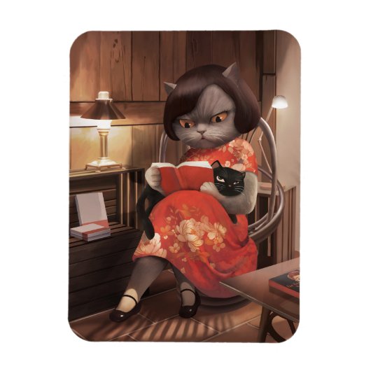 Magnet Flexible Miss Meow - Heure Vintage de lecture de chats (Vertical)