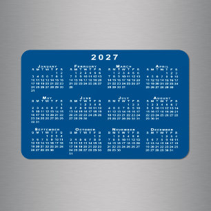 Magnet Flexible Modèle de calendrier 2027 blanc sur fond bleu