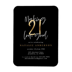 Magnet Flexible Modern 21st birthday typography black and gold