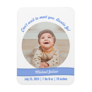 Magnet Flexible Modern Baby Boy Photo Birth Announcement Auntie