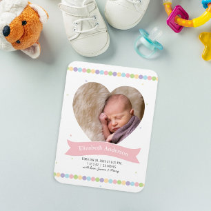 Magnet Flexible Modern Baby Girl Photo Birth Announcement