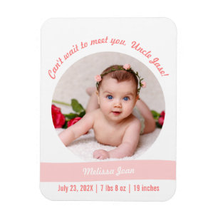 Magnet Flexible Modern Baby Girl Photo Birth Announcement Uncle