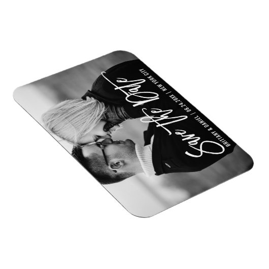Magnet Flexible Modern Brush Script Trendy Save The Date Photo (Côté Droit)