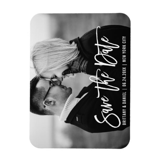 Magnet Flexible Modern Brush Script Trendy Save The Date Photo (Vertical)