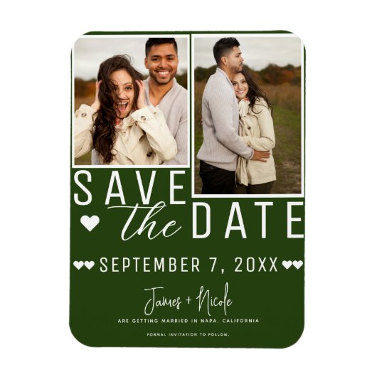 Magnet Flexible Modern Emerald Green Enregistrer la date 2 Mariage (Vertical)