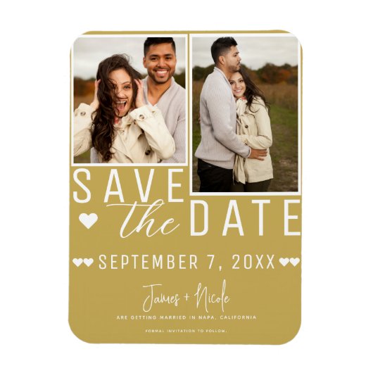 Magnet Flexible Modern Gold Enregistrer la date 2 Mariage photo (Vertical)