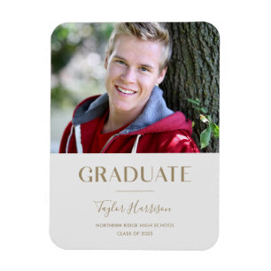 Magnet Flexible Modern Gray & Gold 1-Photo 2023 Grad Announcement