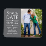 Magnet Flexible Modern Grey Hearts Mariage Photo Enregistrer la da<br><div class="desc">Photo moderne enregistrer la date de l'aimant design caractéristiques de typographie mixte avec l'inclinaison et les accents de coeur. Personnalisez avec vos détails de mariage et une photo de fiançailles préférée.</div>