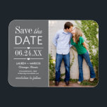 Magnet Flexible Modern Grey Hearts Mariage Photo Enregistrer la da<br><div class="desc">Photo moderne enregistrer la date de l'aimant design caractéristiques de typographie mixte avec l'inclinaison et les accents de coeur. Personnalisez avec vos détails de mariage et une photo de fiançailles préférée.</div>