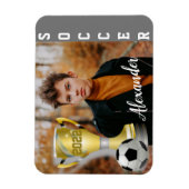 Magnet Flexible Modern Grey Soccer Sports Photo & Nom pour lui (Vertical)