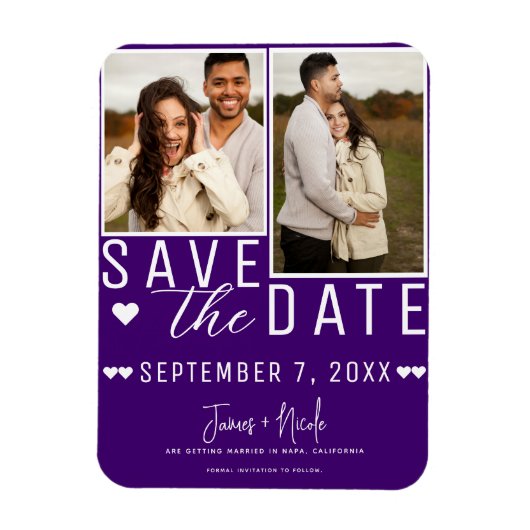 Magnet Flexible Modern Indigo Enregistrer la date 2 Mariage photo (Vertical)