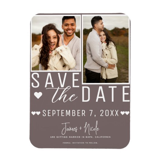 Magnet Flexible Modern Mushroom Grey Enregistrer la date 2 Mariage (Vertical)